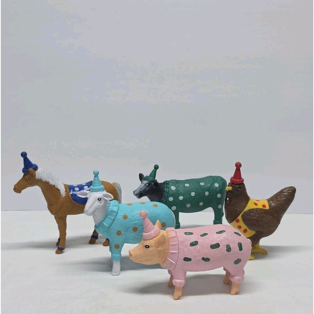 Ankyo Farm Party Animals Sheep Cow Pig Chicken Horse Set of 5 Figure Cake Topper